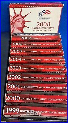 1999 2008 Complete U. S. Silver Proof Coin Set Of Ten Mint