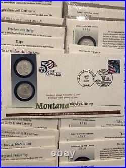 1999-2008 P D, Complete Set of 50 State Quarters FDCs, One with Minor Damage
