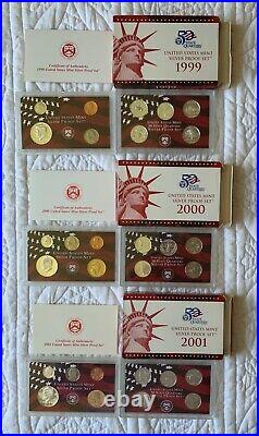 1999-2008 US Mint Silver Proof Sets - complete sets, 50 State Quarter Series