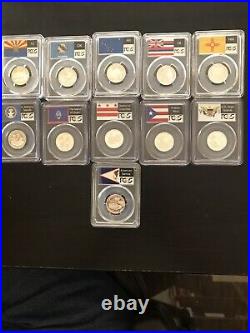 1999-2009 COMPLETE 56 Coin Silver Proof State Quarter Set PR 69 DCAM Flag Holder