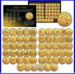 1999-2009 COMPLETE SET of ALL 56 Statehood U. S. Quarters 24K GOLD PLATED Coins