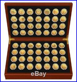 1999-2009 Complete 24K GOLD Plated Statehood Quarter 56-Coin Set Cherry Wood Box