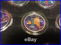 1999-2009 Complete COLORIZED Statehood Quarter 56-Coin Set in Cherry Wood Box