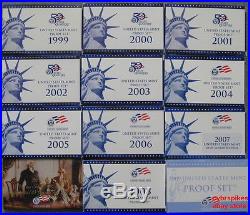 1999 2009 Complete Run of 11 Government Issued Proof Sets with Boxes and COAs