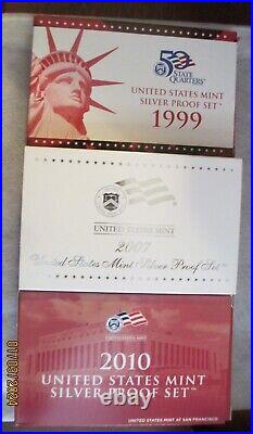 1999 2010 Silver Proof Sets 12 complete sets with COA's and boxes