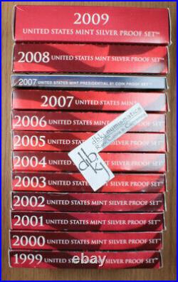 1999 S 2009 S US Mint Silver Proof Sets 11 Complete Sets