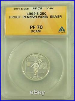 1999-S Complete PF 70 DCAM Silver State Quarter Set Delaware NJ PA CT GA ANACS