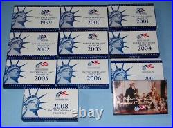 1999 though 2008 Clad Proof Sets Complete