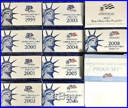 1999 through 2009 PROOF SETS COMPLETE RUN OF 11 SETS