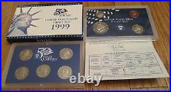 1999 to 2008 Proof Set U. S. Mint 10 Sets Complete 50 State Quarters + Other COA