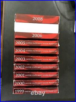 1999 to 2008-S US Silver Proof Sets Complete Run of 10 Sets E6576