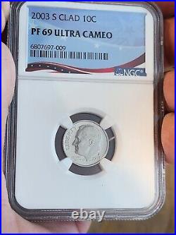 2003-s Clad Proof Set, Complete Multi Coin Set Of 10 Coins Ngc Pf69 Ultra Cameo