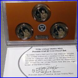 2007-2016 Complete Presidential Proof Dollar Set In Mint Boxes & COA 39 coins