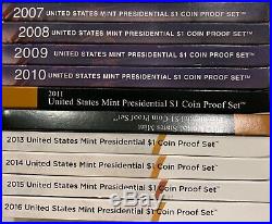 2007 2016 Presidential Dollar Proof Sets Complete 39 Coins (Ten Sets)