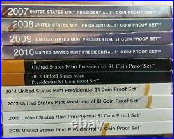 2007 2016 Presidential Dollar Proof Sets Complete set of 39 Coins (Ten Sets)