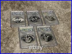2011 Complete Set (5) ATB 5 Oz Silver Coin PCGS MS69 DMPL First Strike Flag