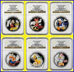 2014 Disney Characters 6 Silver Coins Complete Set All Ngc Pf 70 Uc Mint Box/coa