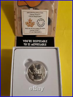 2015 Looney Tunes Complete set of 8 $10 Silver Coins all different