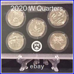 2020 W 5 Coin Complete 25c V75 Set BU? Low Mintage, Rare? (Free Easel Stand)