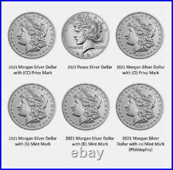 2021 Morgan Silver Dollar COMPLETE SET 6 coins O, CC, S, D, P, & Peace