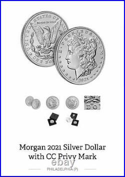 2021 Morgan Silver Dollars (O, CC, S, D, P, & Peace)Complete Set 6 coins Presale