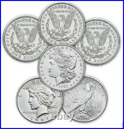 2021 P CC O D S Morgan & Peace Dollar 6 Coins Set complete with certs fresh