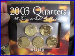 24K Gold Plated U. S. Mint State Quarters Complete 50 state Set 1999-2008