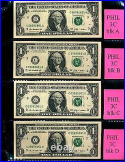 (53A) Complete 2009 $1 BLOCK SET 100 notes 99 CU ALL end in 46-56, 58, 62-64