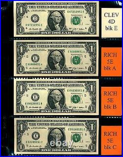 (53A) Complete 2009 $1 BLOCK SET 100 notes 99 CU ALL end in 46-56, 58, 62-64