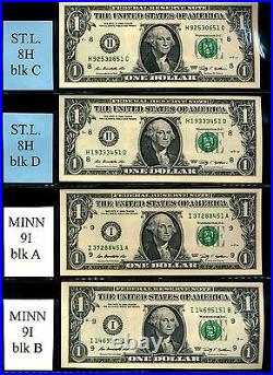 (53A) Complete 2009 $1 BLOCK SET 100 notes 99 CU ALL end in 46-56, 58, 62-64