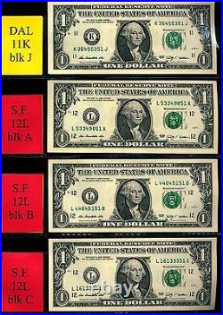 (53A) Complete 2009 $1 BLOCK SET 100 notes 99 CU ALL end in 46-56, 58, 62-64