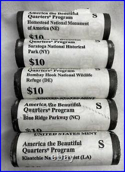 5 Rolls 2015 S UNC US Mint America The Beautiful Quarters Complete Set
