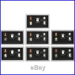 7-pc. 1992 1998 US Mint Silver Proof Sets Complete Black Pack Collection