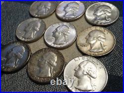 AU/BU COMPLETE SET OF 9 TYPE B 1956 1964 Silver Washington Quarters