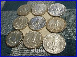 AU/BU COMPLETE SET OF 9 TYPE B 1956 1964 Silver Washington Quarters