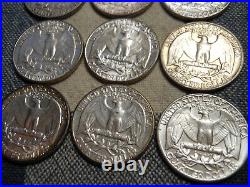 AU/BU COMPLETE SET OF 9 TYPE B 1956 1964 Silver Washington Quarters