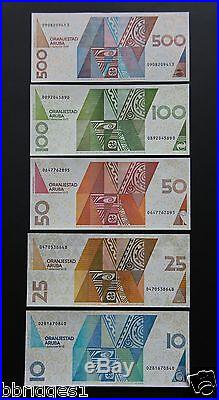 Aruba Complete Set 10 25 50 100 500 Florin Banknotes UNC