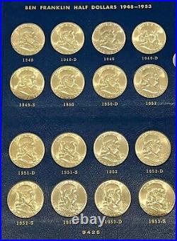 Ben Franklin Silver Half Dollars Complete Set 1948-1963 35 Coins in Whitman book