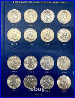 Ben Franklin Silver Half Dollars Complete Set 1948-1963 35 Coins in Whitman book