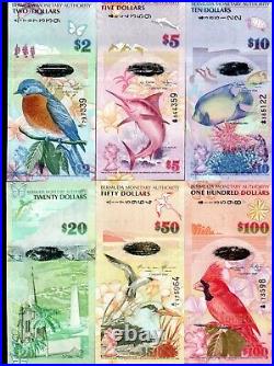 Bermuda 2009 Complete Six Note Set, $2, $5, $10, $20, $50 and $100 Uncirculated