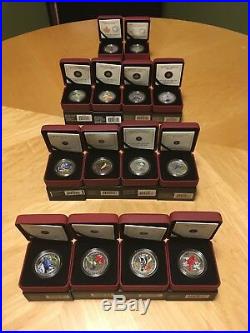 Birds of Canada 2007-2014 Complete Set of 14 Oversized 25c Coloured Coins +COA's
