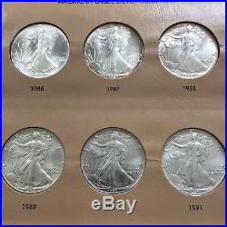 COMPLETE 1986 TO 2020 AMERICAN SILVER EAGLE SET (35 COINS). GEM BU, Few Toned