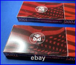 COMPLETE 2001-2004 US Mint Silver Proof Set with Box + COA USA Lot Of 4 Sets