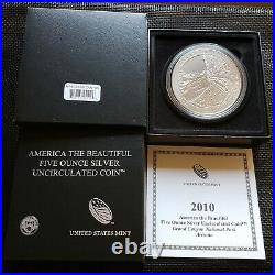 COMPLETE 2010-P SET OF 5oz SILVER AMERICA THE BEAUTIFUL COIN With OGP BOXES & COA