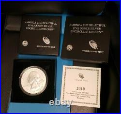 COMPLETE 2010-P SET OF 5oz SILVER AMERICA THE BEAUTIFUL COIN With OGP BOXES & COA