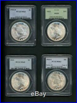 COMPLETE MATCHED SET US Peace Silver Dollars $1.00 PCGS MS63 Choice UNC 24 Coins