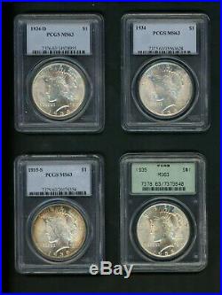 COMPLETE MATCHED SET US Peace Silver Dollars $1.00 PCGS MS63 Choice UNC 24 Coins