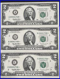 COMPLETE SET OF 12 UNCIRCULATED FED. RES. WithMATCHING $2 STAR NOTES SERIAL #'s