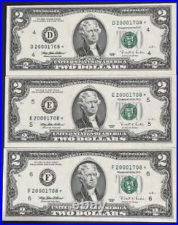 COMPLETE SET OF 12 UNCIRCULATED FED. RES. WithMATCHING $2 STAR NOTES SERIAL #'s