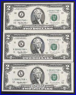 COMPLETE SET OF 12 UNCIRCULATED FED. RES. WithMATCHING $2 STAR NOTES SERIAL #'s